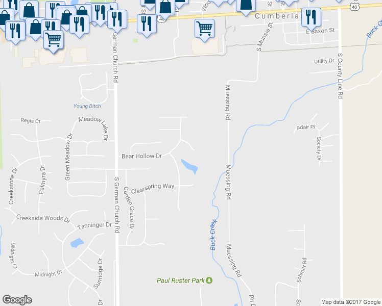 map of restaurants, bars, coffee shops, grocery stores, and more near 11320 Bear Hollow Court in Indianapolis