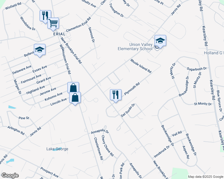 map of restaurants, bars, coffee shops, grocery stores, and more near 10 Morrison Drive in Sicklerville
