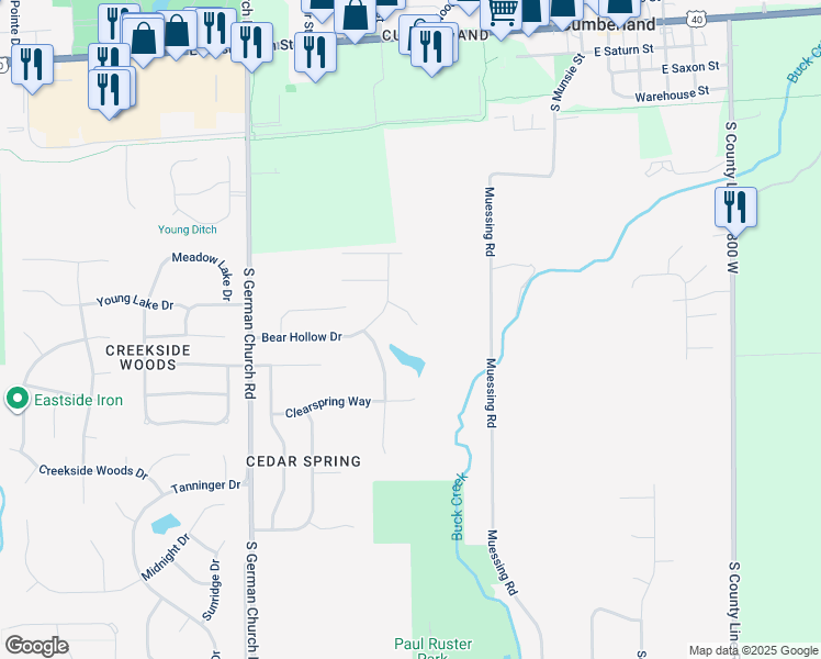 map of restaurants, bars, coffee shops, grocery stores, and more near 11320 Bear Hollow Court in Indianapolis