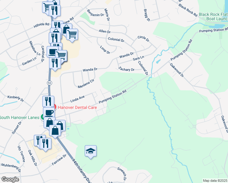 map of restaurants, bars, coffee shops, grocery stores, and more near 225 Ridge View Lane in Hanover