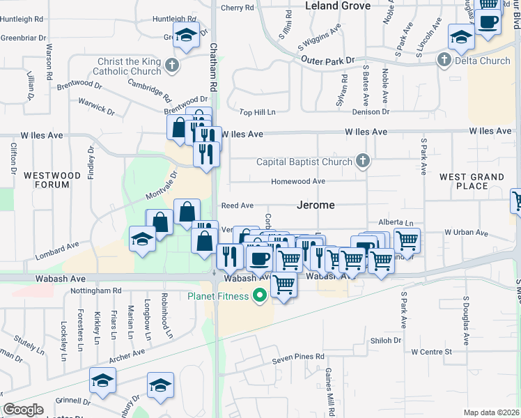 map of restaurants, bars, coffee shops, grocery stores, and more near 1702 Reed Avenue in Jerome