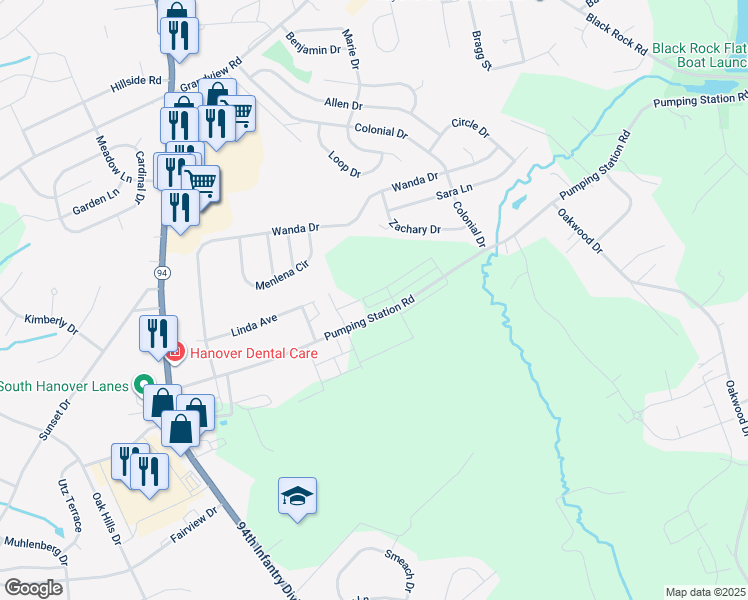 map of restaurants, bars, coffee shops, grocery stores, and more near 225 Ridge View Lane in Hanover