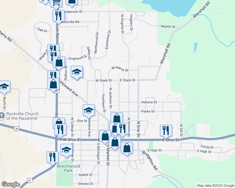 map of restaurants, bars, coffee shops, grocery stores, and more near 604 North Jefferson Street in Rockville