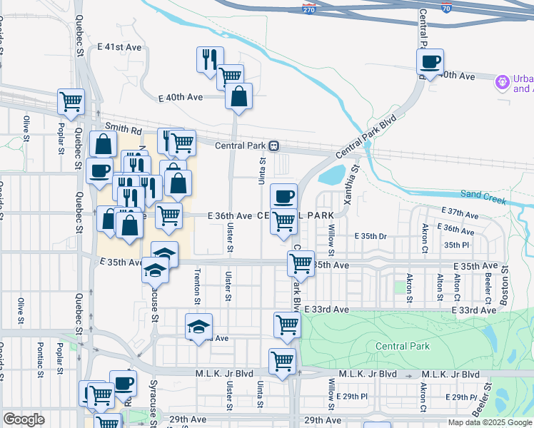 map of restaurants, bars, coffee shops, grocery stores, and more near in Denver