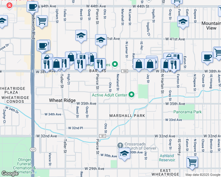 map of restaurants, bars, coffee shops, grocery stores, and more near 6701 West 36th Place in Wheat Ridge