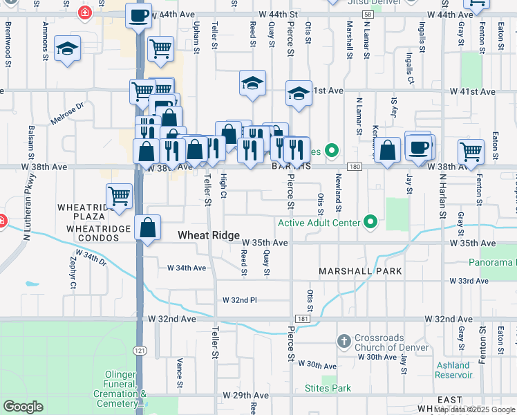 map of restaurants, bars, coffee shops, grocery stores, and more near 6885 West 36th Place in Wheat Ridge
