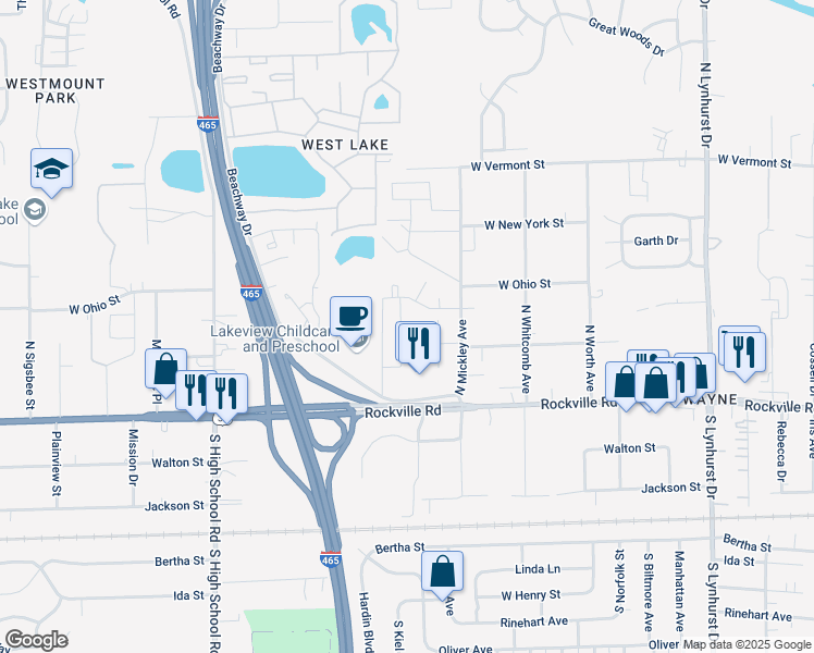 map of restaurants, bars, coffee shops, grocery stores, and more near 5717 Port Au Prince Street in Indianapolis