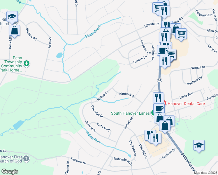 map of restaurants, bars, coffee shops, grocery stores, and more near 390 Joshua Court in Hanover