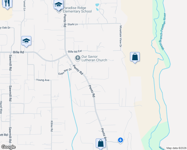 map of restaurants, bars, coffee shops, grocery stores, and more near 1812 Paige Lane in Paradise