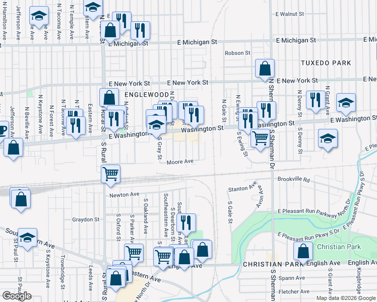 map of restaurants, bars, coffee shops, grocery stores, and more near 27 South Lasalle Street in Indianapolis