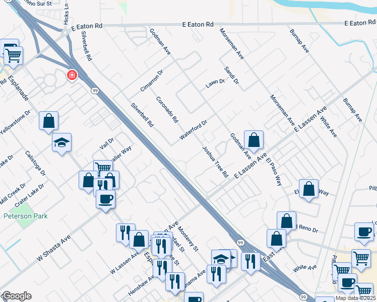 map of restaurants, bars, coffee shops, grocery stores, and more near 470 Posada Way in Chico