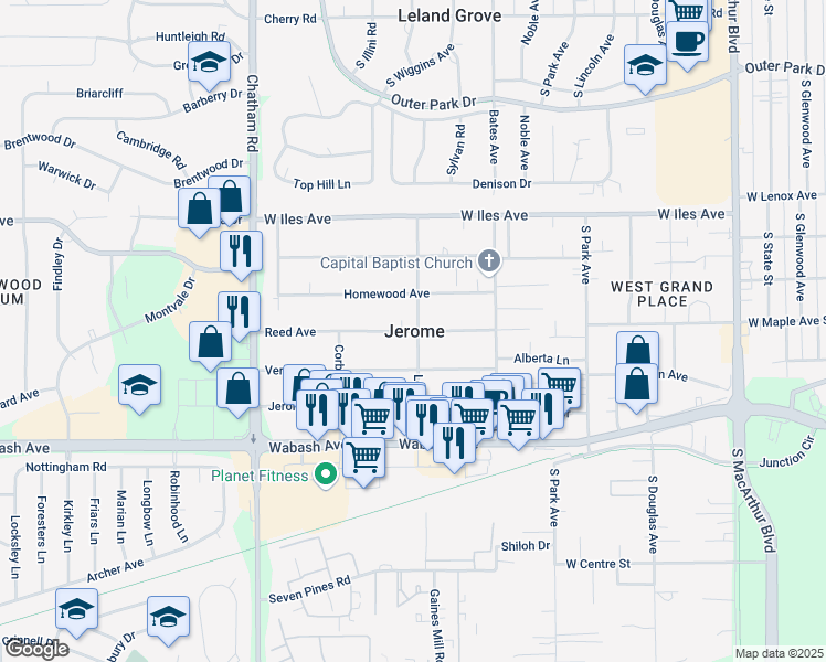 map of restaurants, bars, coffee shops, grocery stores, and more near 1601-1699 Reed Avenue in Jerome
