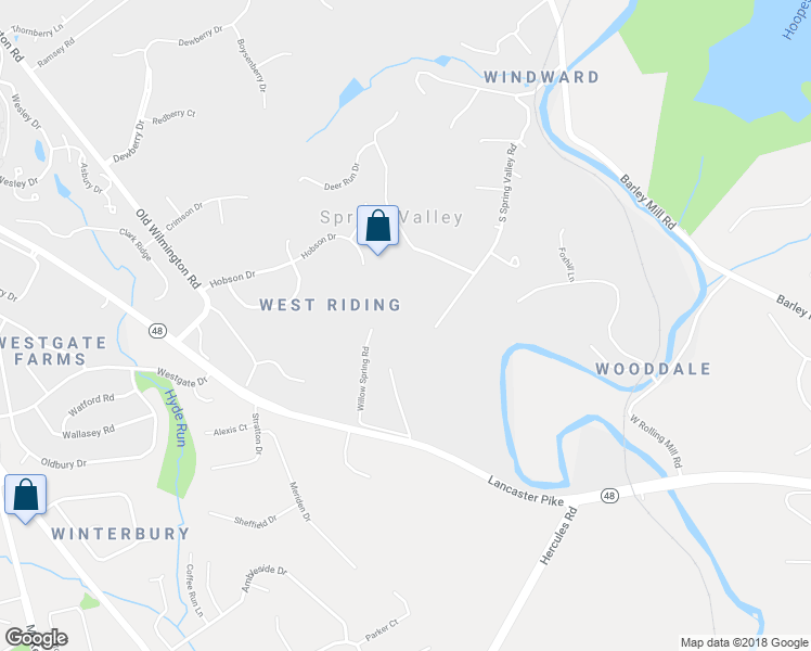 map of restaurants, bars, coffee shops, grocery stores, and more near 117 South Spring Valley Road in Wilmington