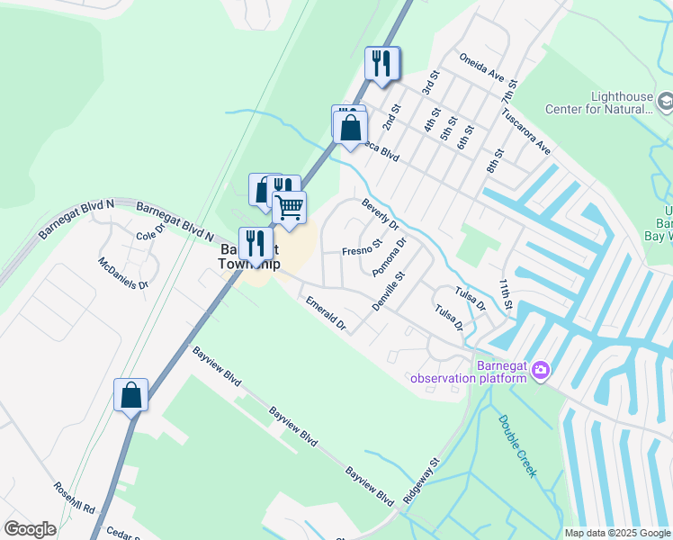 map of restaurants, bars, coffee shops, grocery stores, and more near 6 Roxbury Drive in Barnegat Township