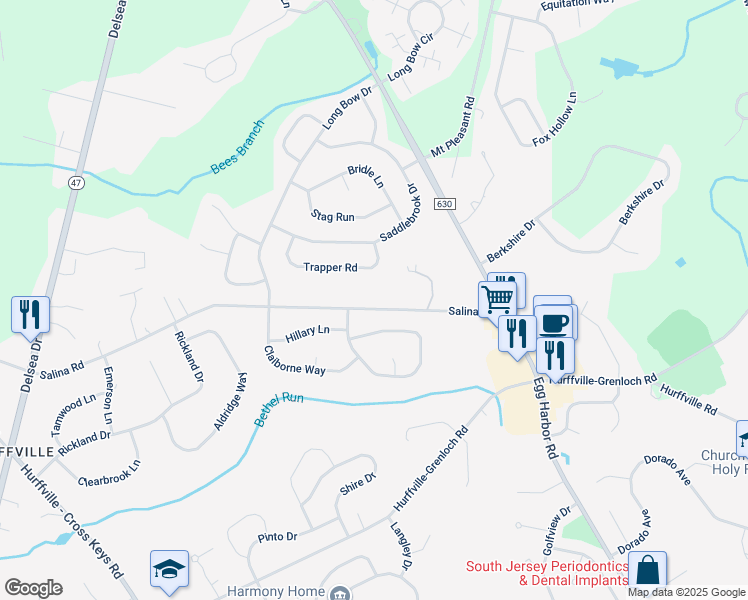 map of restaurants, bars, coffee shops, grocery stores, and more near 130 Salina Road in Washington Township