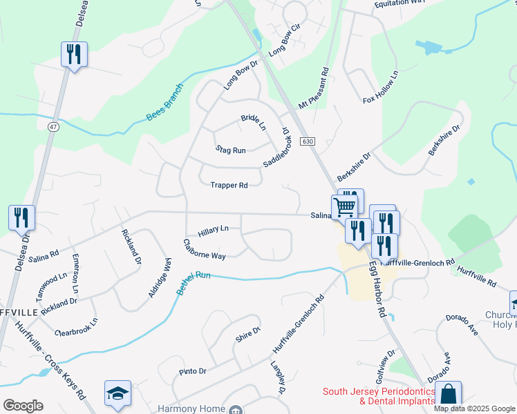 map of restaurants, bars, coffee shops, grocery stores, and more near 130 Salina Road in Washington Township