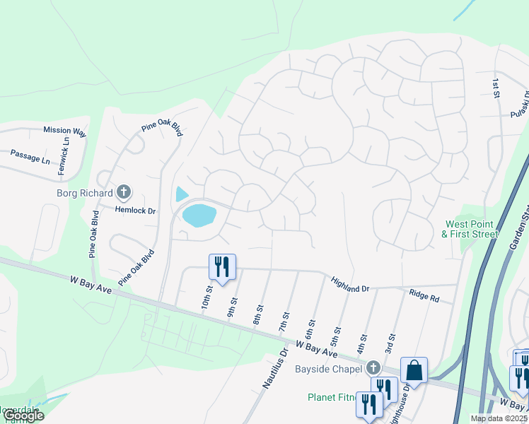 map of restaurants, bars, coffee shops, grocery stores, and more near 78 Mirage Boulevard in Barnegat Township