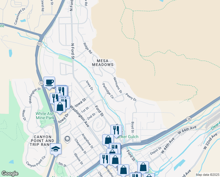 map of restaurants, bars, coffee shops, grocery stores, and more near 231 Normans Street in Golden