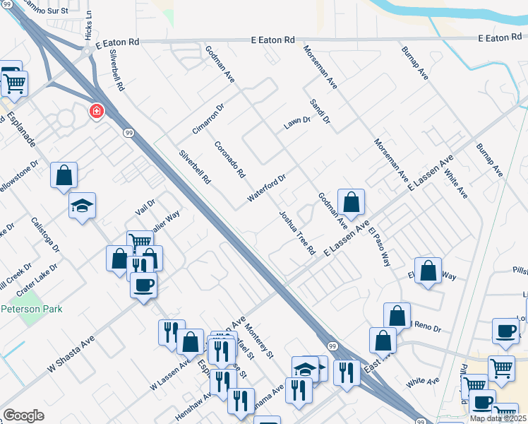 map of restaurants, bars, coffee shops, grocery stores, and more near 490 Posada Way in Chico