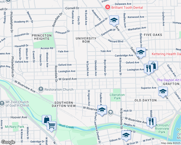 map of restaurants, bars, coffee shops, grocery stores, and more near 426 Lexington Avenue in Dayton