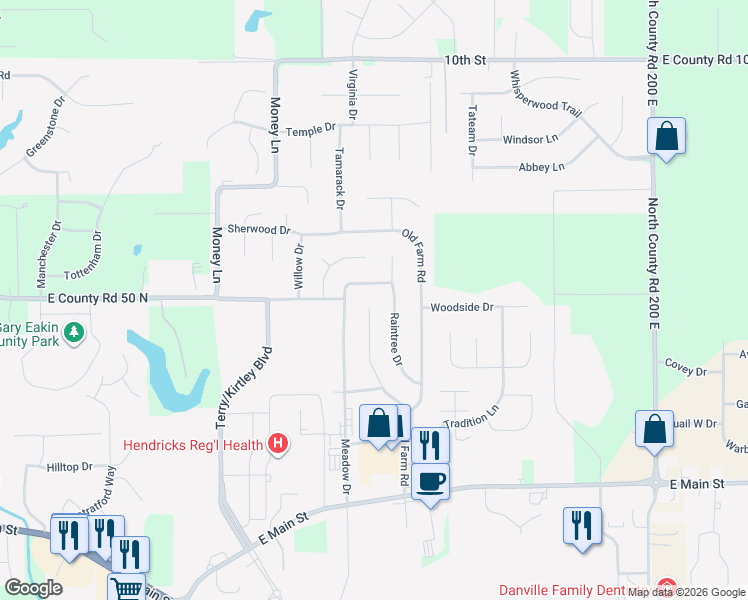 map of restaurants, bars, coffee shops, grocery stores, and more near 547 Meadow Drive in Danville