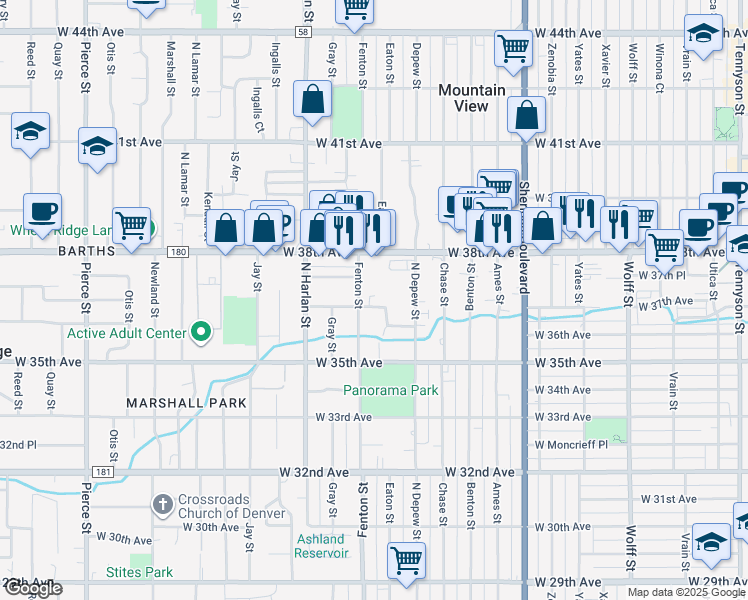 map of restaurants, bars, coffee shops, grocery stores, and more near 3720 Fenton Street in Wheat Ridge