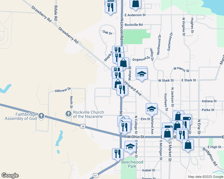 map of restaurants, bars, coffee shops, grocery stores, and more near 38 Parkway Drive in Rockville