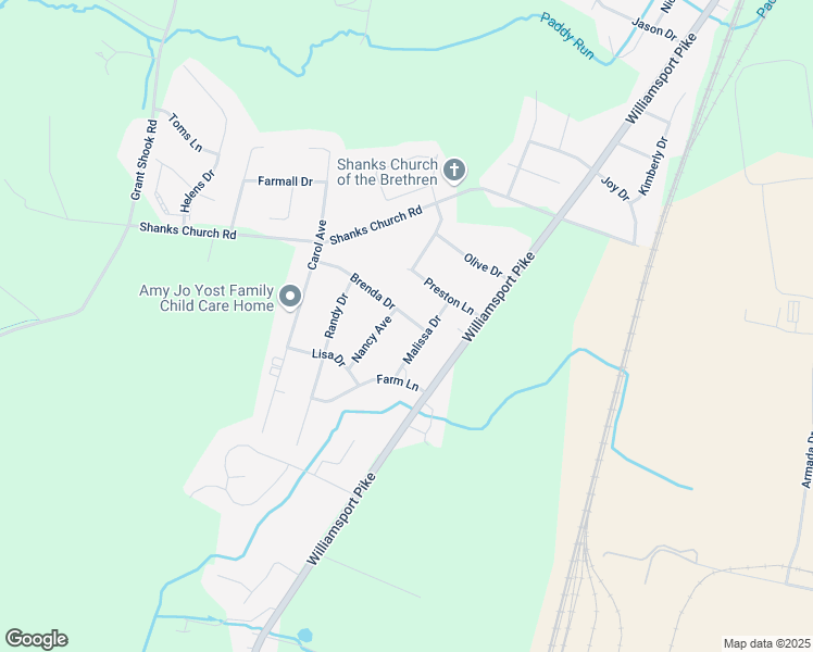 map of restaurants, bars, coffee shops, grocery stores, and more near 1340 Brenda Drive in Greencastle