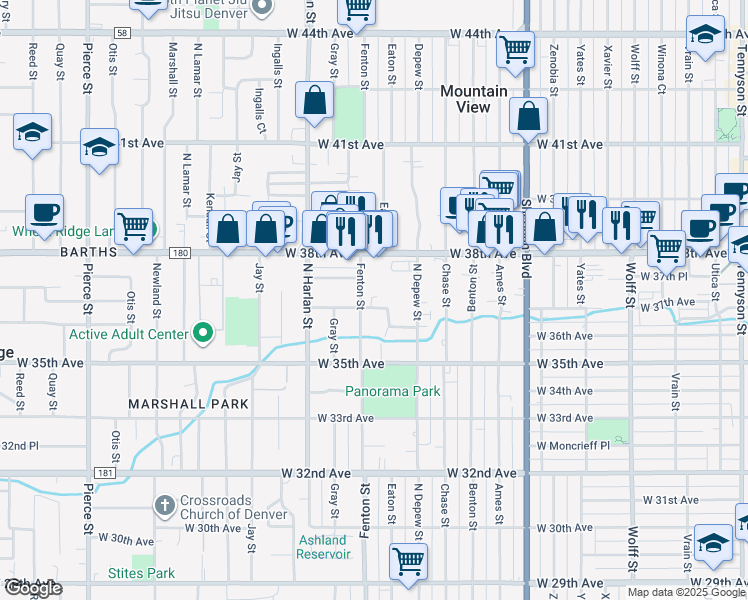 map of restaurants, bars, coffee shops, grocery stores, and more near 3720 Fenton Street in Wheat Ridge