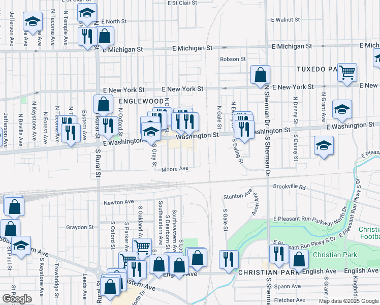 map of restaurants, bars, coffee shops, grocery stores, and more near 27 South Lasalle Street in Indianapolis