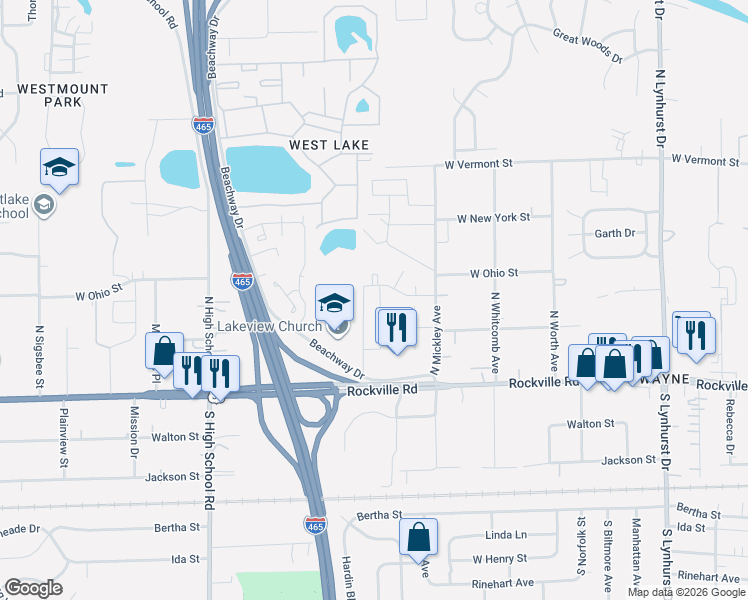 map of restaurants, bars, coffee shops, grocery stores, and more near 71 Port Robert Drive in Indianapolis