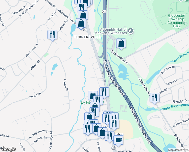 map of restaurants, bars, coffee shops, grocery stores, and more near 33 Hurff Lane in Washington Township