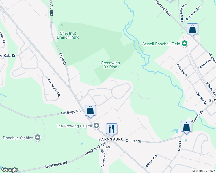 map of restaurants, bars, coffee shops, grocery stores, and more near 45 Hollybrook Drive in Gloucester County
