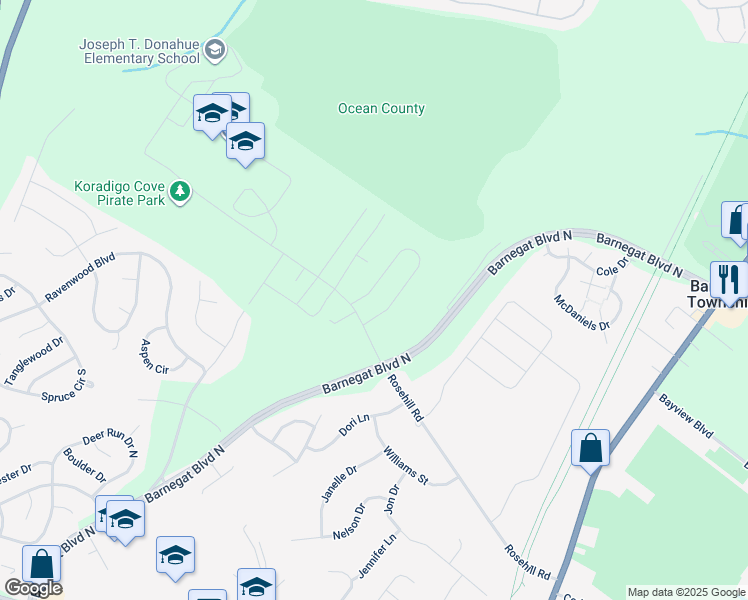 map of restaurants, bars, coffee shops, grocery stores, and more near 153 Vivas Drive in Barnegat Township