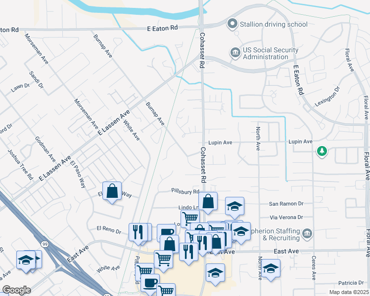 map of restaurants, bars, coffee shops, grocery stores, and more near 2520 Burnap Avenue in Chico