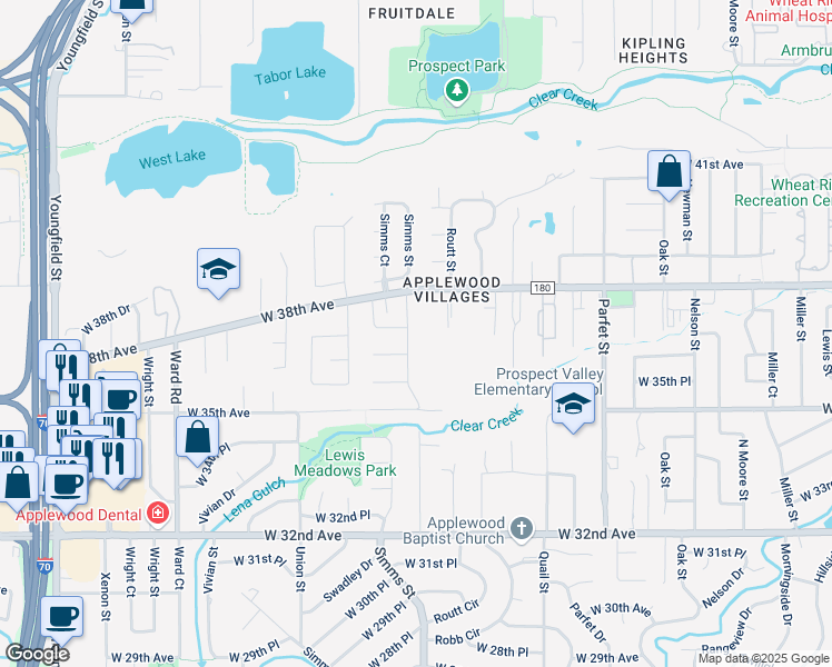 map of restaurants, bars, coffee shops, grocery stores, and more near 3732 Simms Street in Wheat Ridge