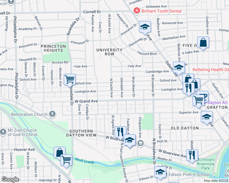 map of restaurants, bars, coffee shops, grocery stores, and more near 426 Lexington Avenue in Dayton