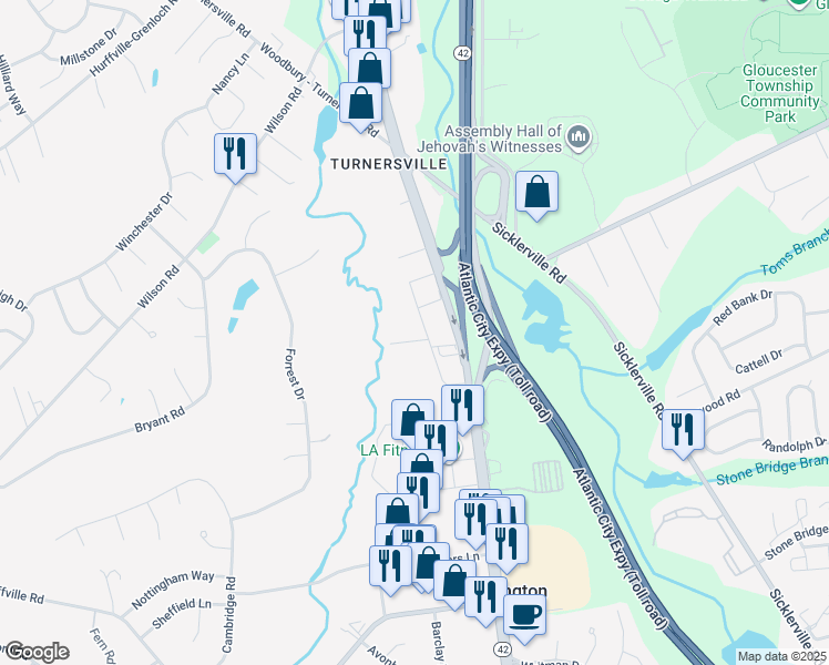 map of restaurants, bars, coffee shops, grocery stores, and more near 33 Hurff Lane in Washington Township