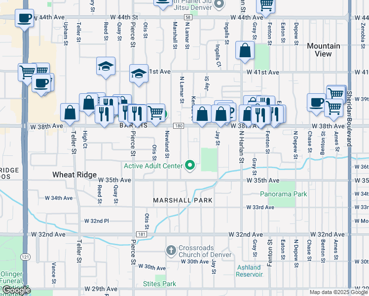 map of restaurants, bars, coffee shops, grocery stores, and more near 3700 Marshall Street in Wheat Ridge
