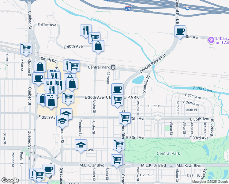 map of restaurants, bars, coffee shops, grocery stores, and more near in Denver
