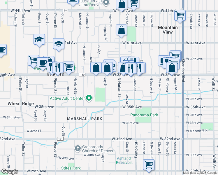 map of restaurants, bars, coffee shops, grocery stores, and more near 3718 Jay Street in Wheat Ridge