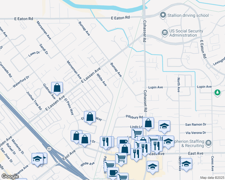 map of restaurants, bars, coffee shops, grocery stores, and more near 62 Tara Terrace in Chico