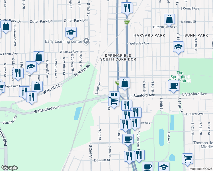 map of restaurants, bars, coffee shops, grocery stores, and more near 313 Farley Street in Springfield