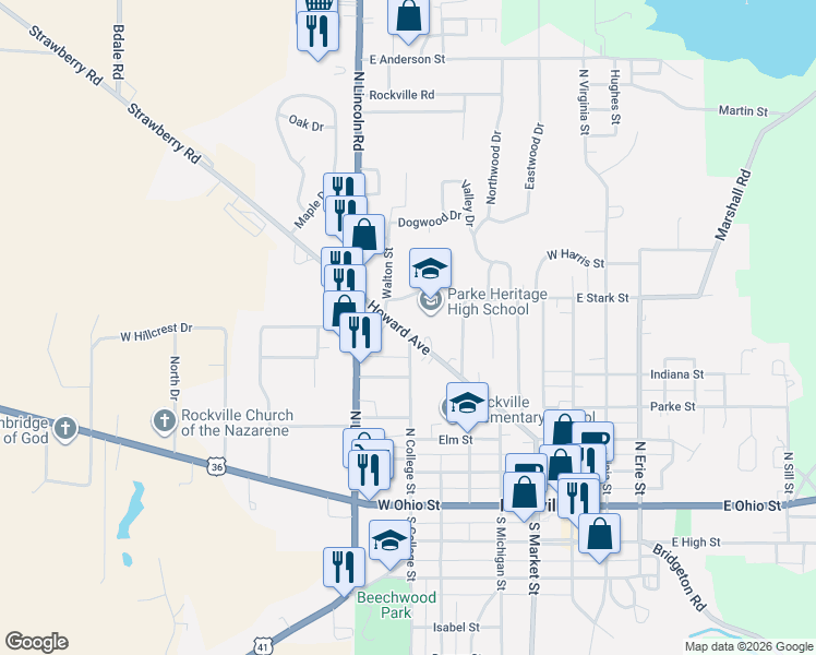 map of restaurants, bars, coffee shops, grocery stores, and more near 602 Howard Avenue in Rockville