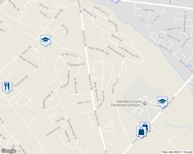 map of restaurants, bars, coffee shops, grocery stores, and more near 7 Park View Drive in Sicklerville