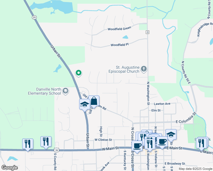 map of restaurants, bars, coffee shops, grocery stores, and more near 659 Peach Tree Lane in Danville