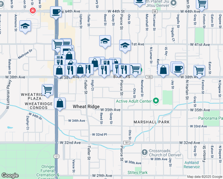 map of restaurants, bars, coffee shops, grocery stores, and more near 6885 West 36th Place in Wheat Ridge