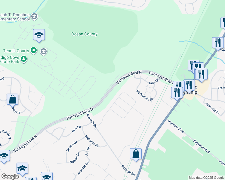 map of restaurants, bars, coffee shops, grocery stores, and more near Barnegat Boulevard North in Barnegat Township