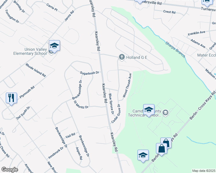 map of restaurants, bars, coffee shops, grocery stores, and more near 7 Park View Drive in Sicklerville