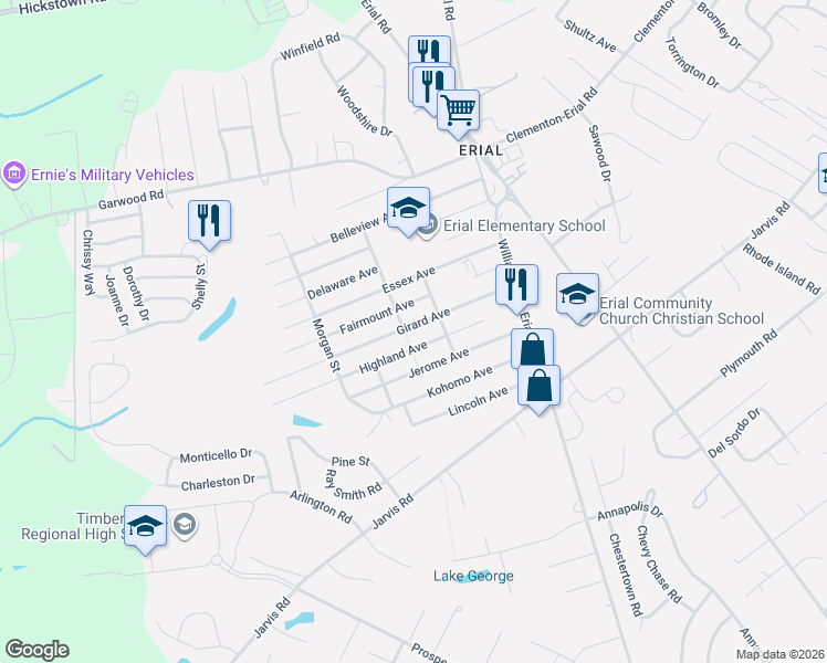 map of restaurants, bars, coffee shops, grocery stores, and more near 33 Girard Avenue in Sicklerville